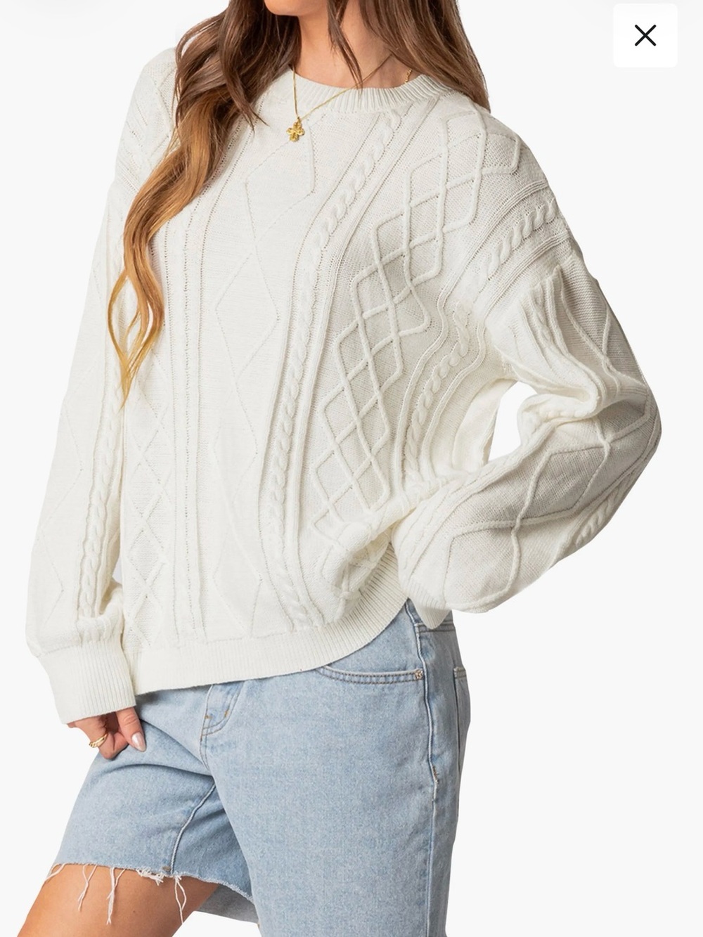 Edikted Cream Cable Knit Crewneck Sweater